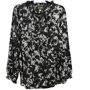 Bob Mackie~VTG~Wearable Art QVC~Black White~Women's Blouse~Abstract~Size Large